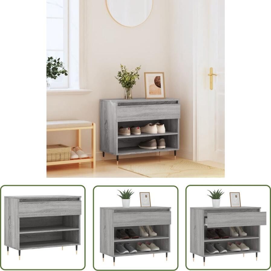 The Living Store Schoenenkast Grijs Sonoma Eiken 70 x 36 x 60 cm Met Metalen Poten