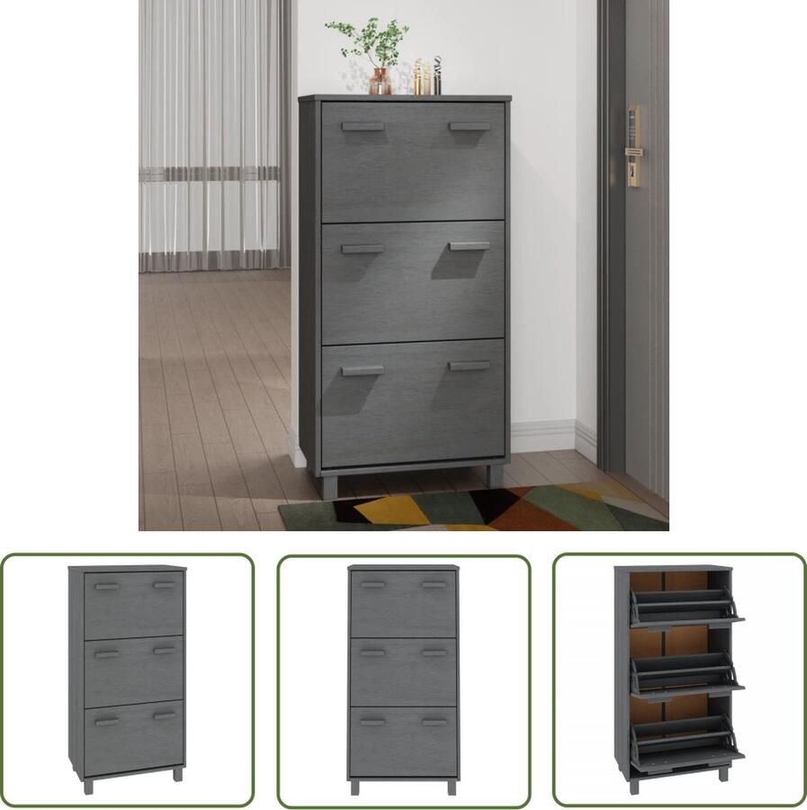 The Living Store Schoenenkast HAMAR 59 5x35x117 cm massief grenenhout lichtgrijs Schoenenkast Schoenen Organisatie Houten Schoenenkast Grijze Schoenenkast Schoenuitlegers - Foto 3