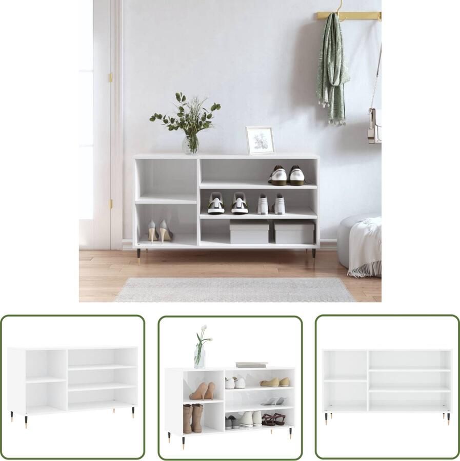 The Living Store Schoenenkast Hoogglans wit 102 x 36 x 60 cm Duurzaam materiaal Schoenenkast Schoenen Organisatie Witte Schoenenkast Houten Schoenenkast Slimme Opbergoplossing - Foto 2