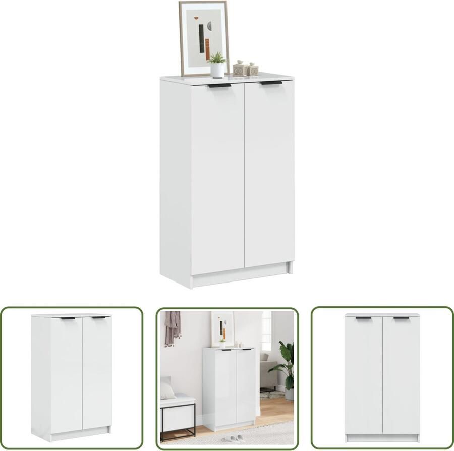 VidaXL Schoenenrek Schoenenrekken Opbergrek Voor Schoenen Schoenenstellage Schoenenkast 59x35x100 cm bewerkt hout hoogglans wit - Foto 2
