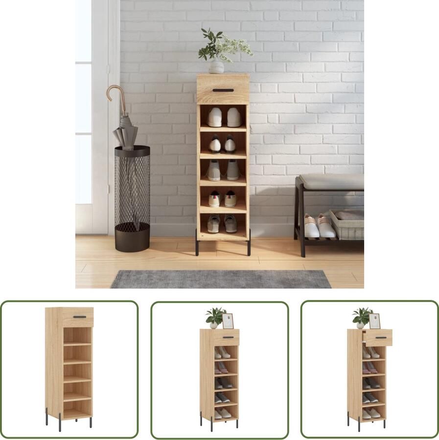 The Living Store Schoenenkast Hout 30 x 35 x 105 cm Sonoma Eiken Opbergruimte en Stabiel Blad - Foto 2
