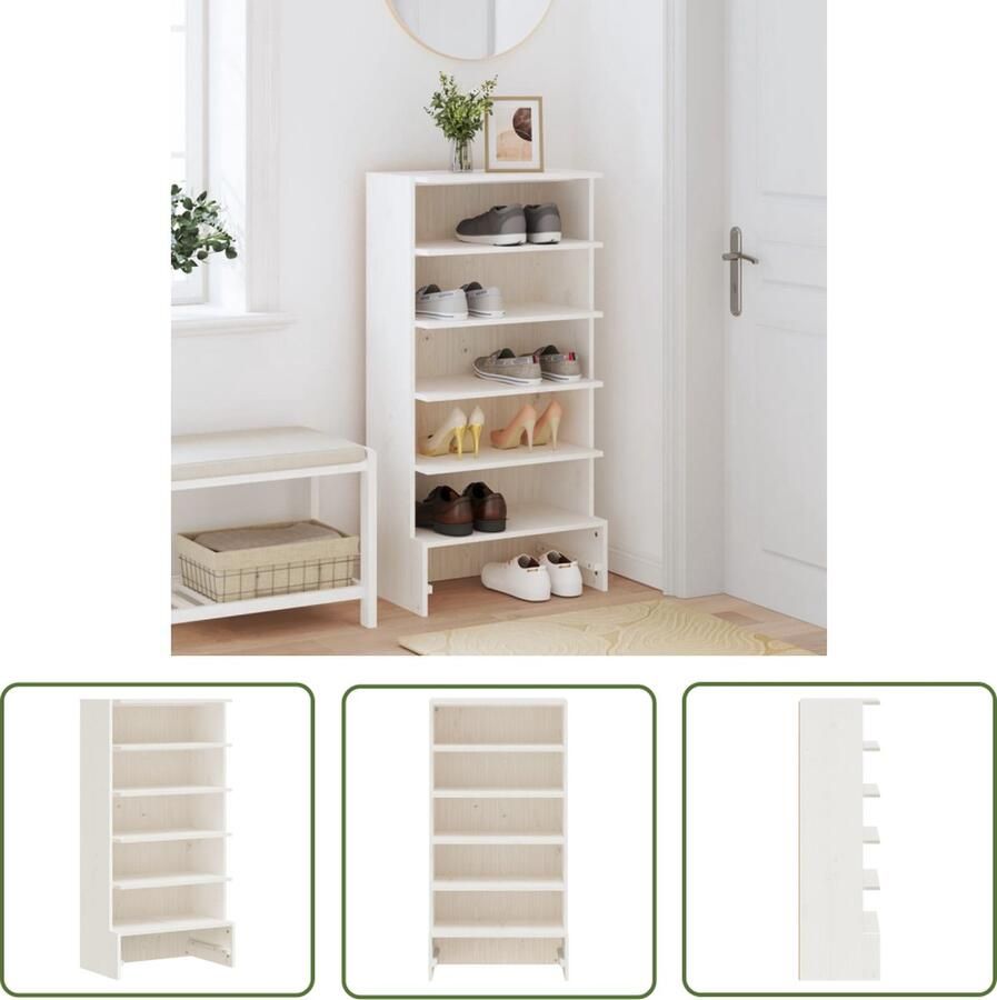 The Living Store Schoenenkast Massief grenenhout 52 x 30 x 104 cm Wit