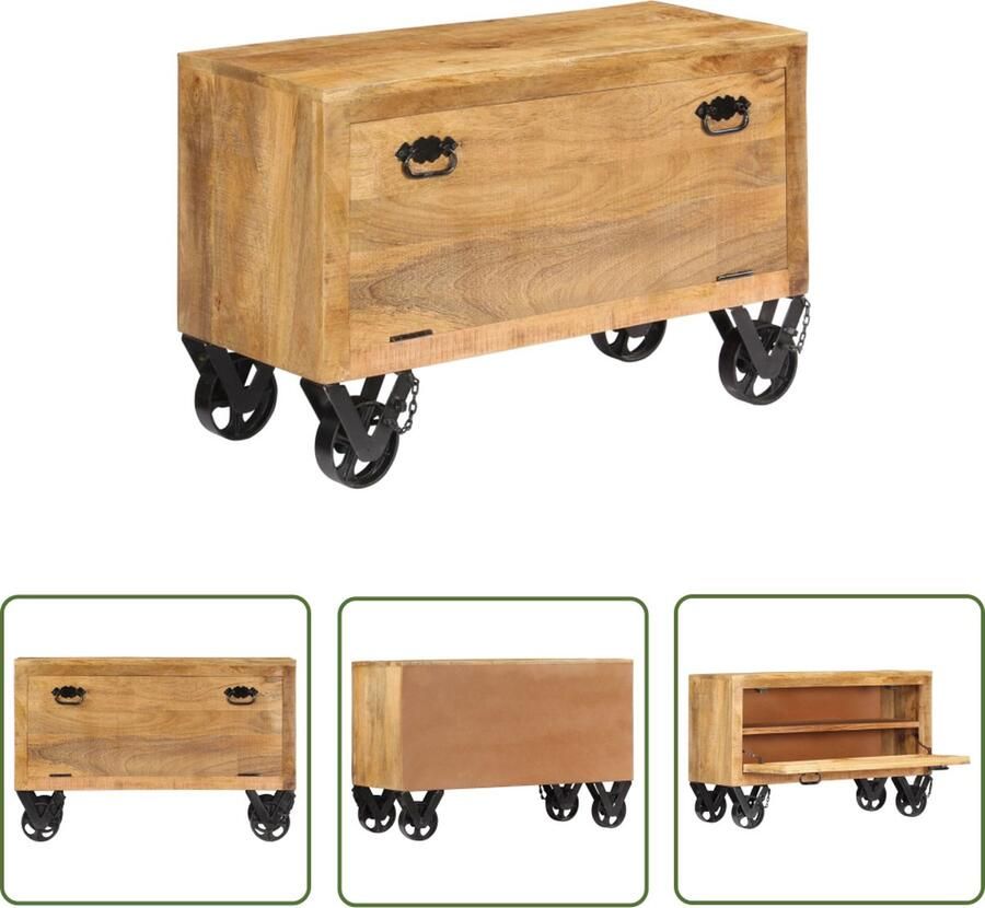 The Living Store Schoenenkast Massief Mangohout 86 x 35 x 50 cm Met Wieltjes Schoenenkast Mango Houten Schoenenkast Schoenen Organisatie Entree Meubilair - Foto 2