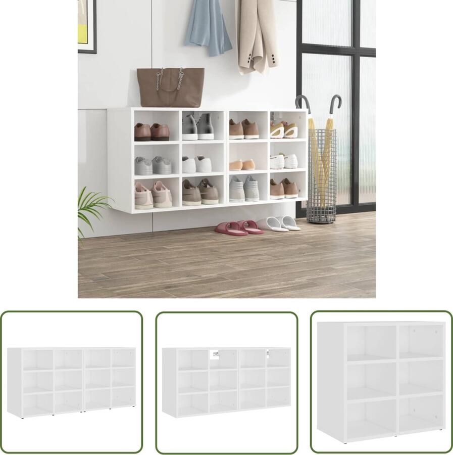 The Living Store Schoenenkast Musthave Opbergfunctie- 12 vakken Materiaal- bewerkt hout Afmetingen- 52.5 x 30 x 50 cm Kleur- wit Schoenenkast Schoenen Rek Opbergruimte Kast Houten Kast