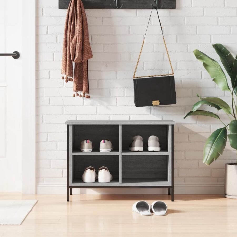 The Living Store Schoenenkast 69x35x50 cm bewerkt hout grijs sonoma eikenkleurig Schoenenkast Schoenuitlegers Bergruimte Kast Opslagkast - Foto 3