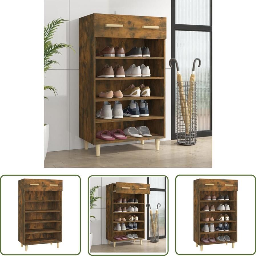 The Living Store Schoenenkast Scandinavische minimalistische opbergmeubel 60 x 35 x 105 cm gerookt eiken - Foto 2