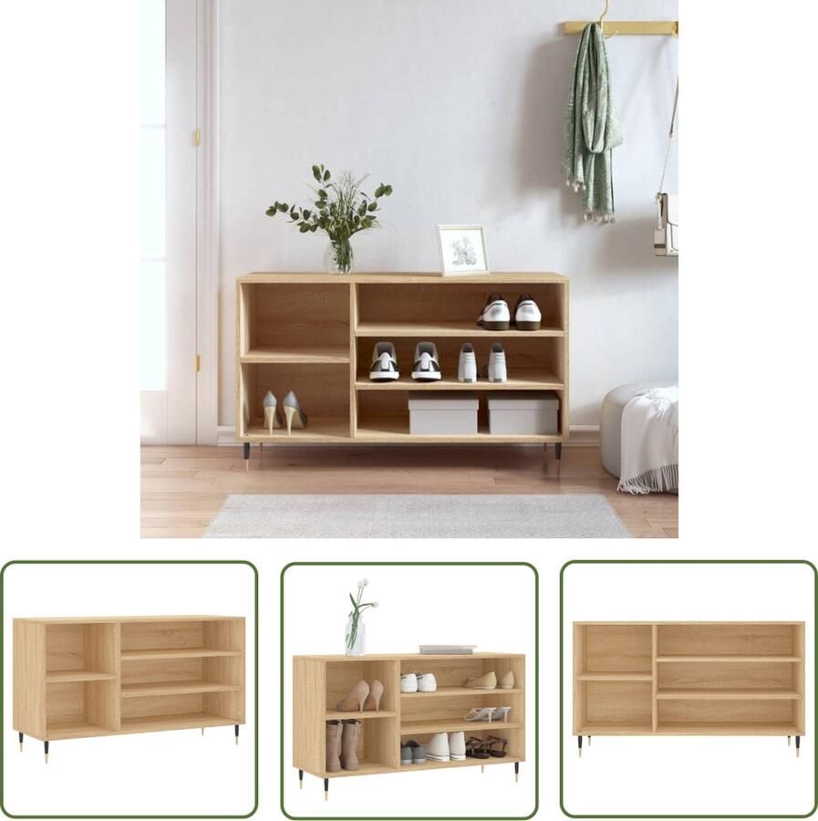 The Living Store Schoenenkast Sonoma eiken 102 x 36 x 60 cm Duurzaam bewerkt hout Schoenenkast Schoenen Organisatie Houten Schoenenkast Sonomahout Bergruimte - Foto 2