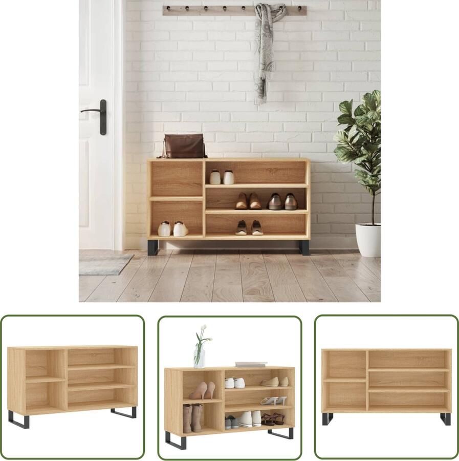 The Living Store Schoenenkast Sonoma eiken 102 x 36 x 60 cm Duurzaam materiaal Schoenenkast Eiken Houtsoort Houten Schoenenkast Schoenuitlegers Bergruimte - Foto 3