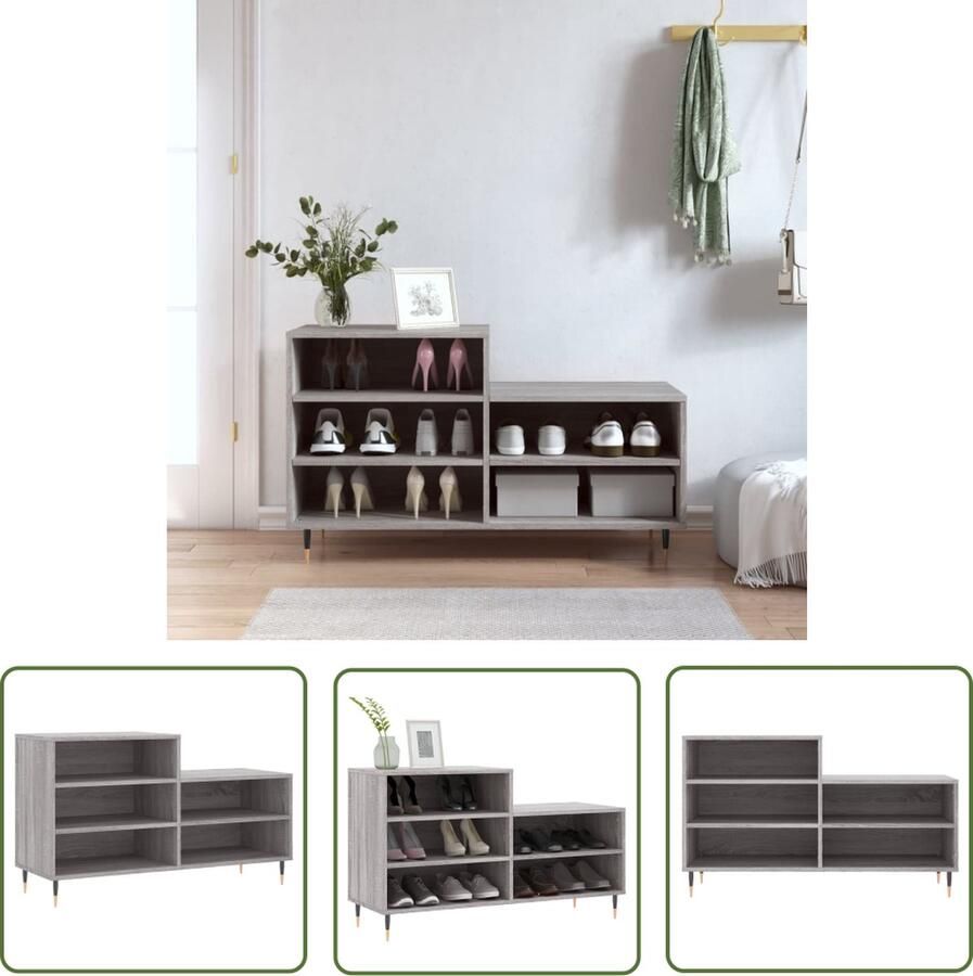 The Living Store Schoenenkast Sonoma Eiken 102 x 36 x 60 cm Duurzaam Materiaal Schoenenkast Houten Schoenenkast Schoenen Organisatie Bergruimte Entree Kast - Foto 2