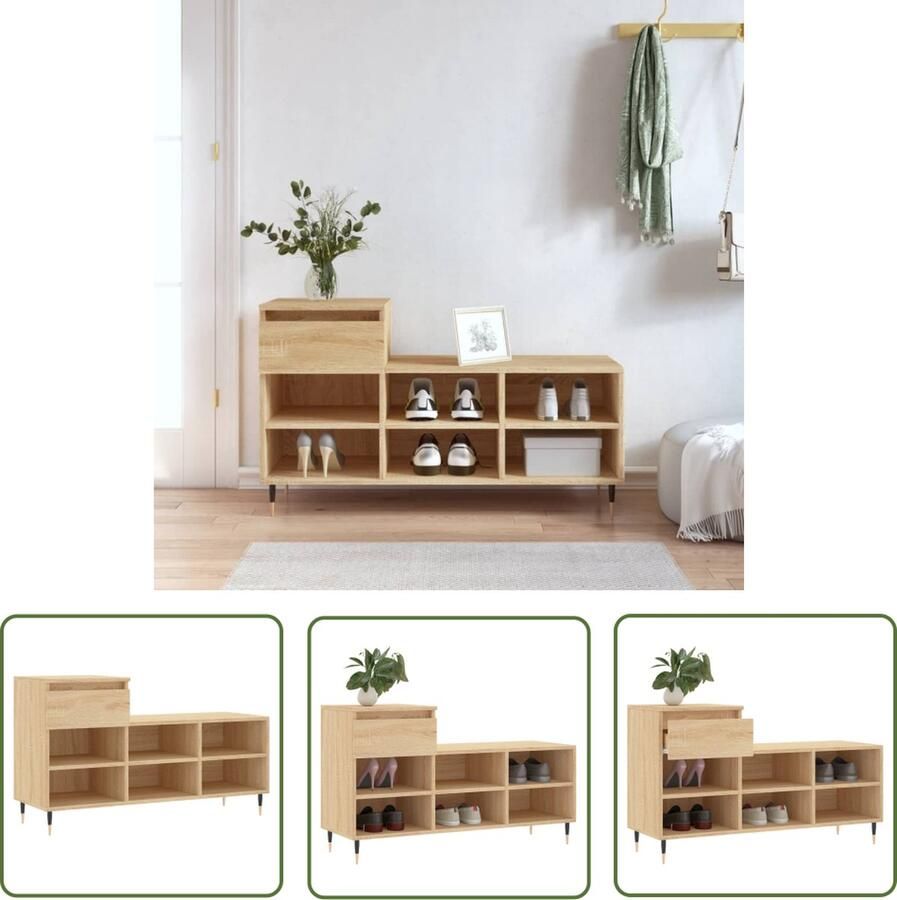 The Living Store Schoenenkast Sonoma eiken 102x36x60cm Bewerkt hout en metaal