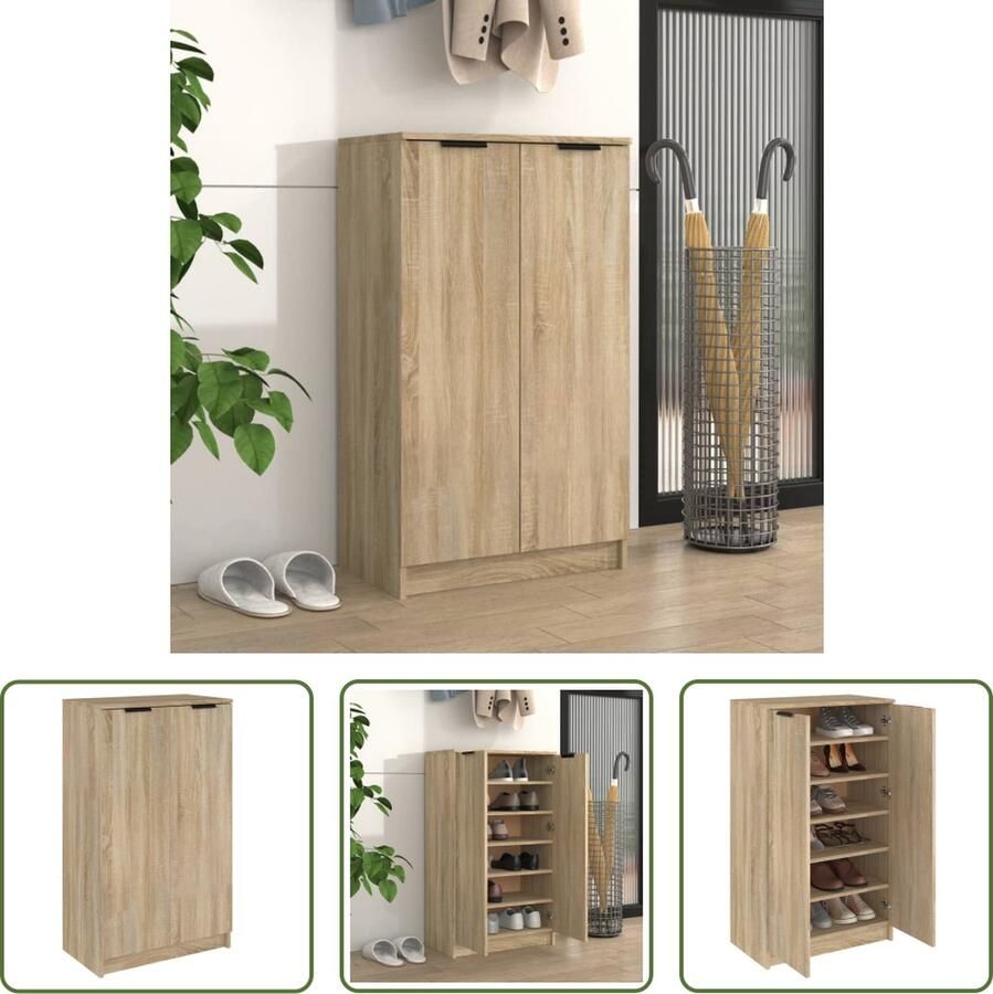 The Living Store Schoenenkast Sonoma Eiken 59 x 35 x 150 cm Stabiel Opbergruimte Schoenenkast Houten Schoenenkast Schoenenrek Opbergkast Entree Kast - Foto 2