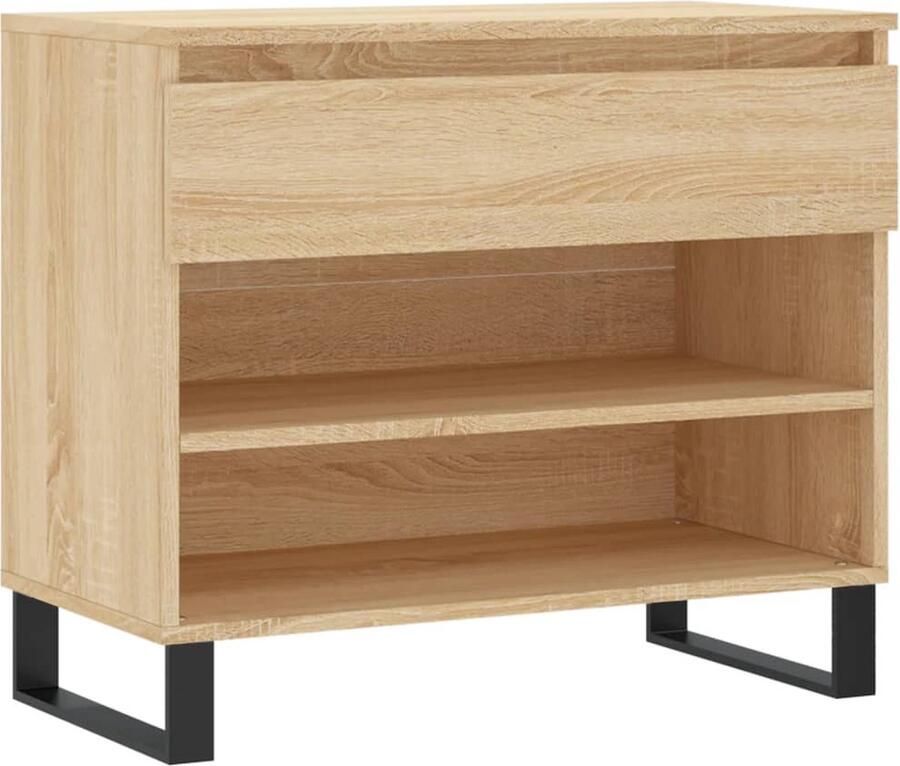 The Living Store Schoenenkast Sonoma Eiken 70 x 36 x 60 cm Duurzaam hout Met lade en 2 open vakken Schoenenkast Schoenen Rek Houten Schoenenkast Bruine Schoenenkast Vintage Schoenenkast