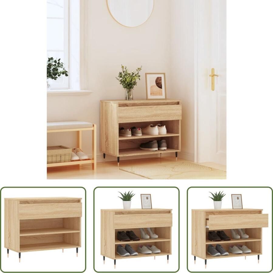 The Living Store Schoenenkast Sonoma Eiken 70 x 36 x 60 cm Duurzaam hout Opbergruimte