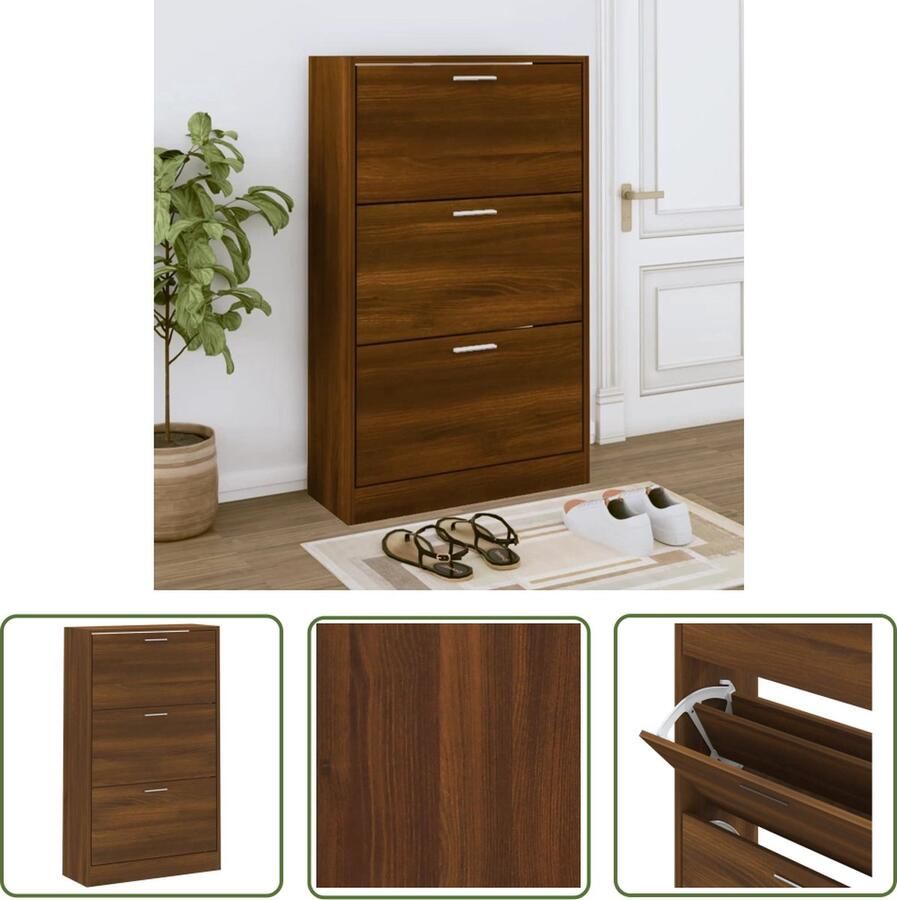 The Living Store Schoenenkast 63x24x103 cm bewerkt hout bruin eikenkleur Schoenenkast Schoenuitlegers Bergruimte Houten Schoenenkast Bruine Schoenenkast - Foto 2