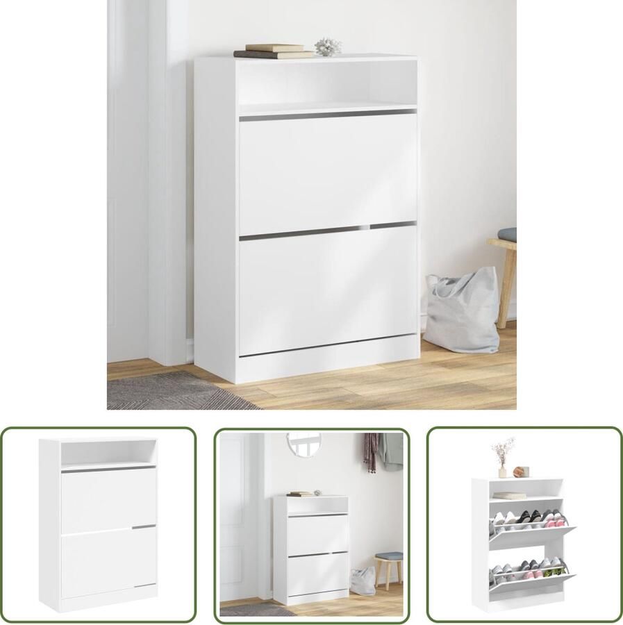 The Living Store Schoenenkast Trendy Wit Hout 80 x 34 x 116 cm Ruimtebesparend Schoenenkast Houten Schoenenkast Wit Schoenenkast Ruime Schoenenkast Space Saving Shoes Rack - Foto 2