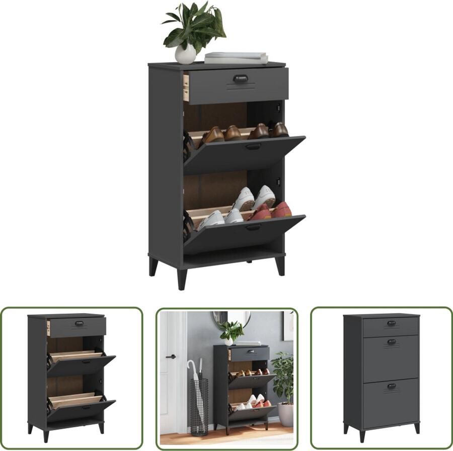 The Living Store Schoenenkast VIKEN bewerkt hout antracietgrijs Schoenenkast Houten Schoenenkast Antraciet Grijze Schoenenkast Schoenen Opbergkast Entryway Furniture