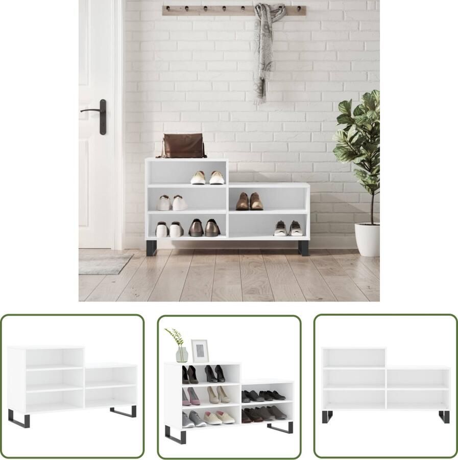 The Living Store Schoenenkast Wit 102 x 36 x 60 cm Duurzaam hout 5 vakken Stevig blad Metalen poten Schoenenkast Houten Schoenenkast Wit Schoenenkast Schoenen Organisatie Bergruimte - Foto 3