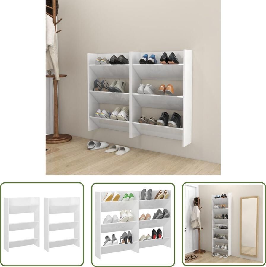 The Living Store Schoenenkast Wit 60x18x90 cm Ruimtebesparend en georganiseerd - Foto 2