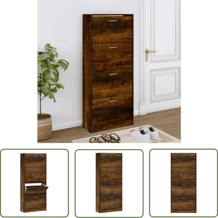 The Living Store Schoenenkast -XL Schoenenopberger 63 x 24 x 147 cm 4 lades Gerookt Eiken Schoenenkast Schoenuitlegger Bergruimte Houten Schoenenkast Bruine Schoenenkast - Foto 3