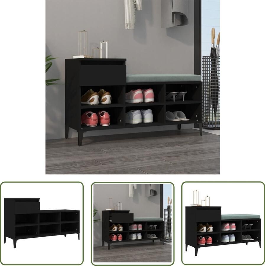 The Living Store Schoenenkast Zwart 102 x 36 x 60 cm Duurzaam materiaal Schoenenkast Houten Schoenenkast Zwarte Schoenenkast Schoenen Organisatie Opbergkasten - Foto 2