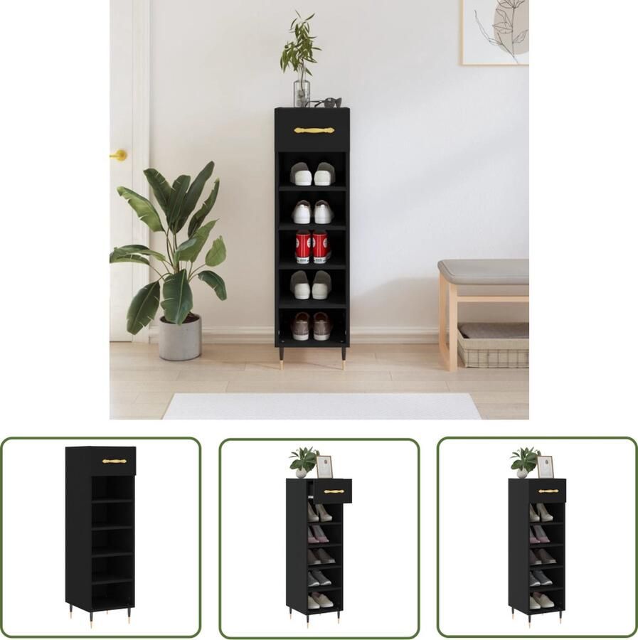 The Living Store Schoenenkast Zwart 30 x 35 x 105 cm Duurzaam hout Voldoende opbergruimte Schoenenkast Kast Schoenenopbergers Schoenuitlegger Zwarte Schoenenkast - Foto 2