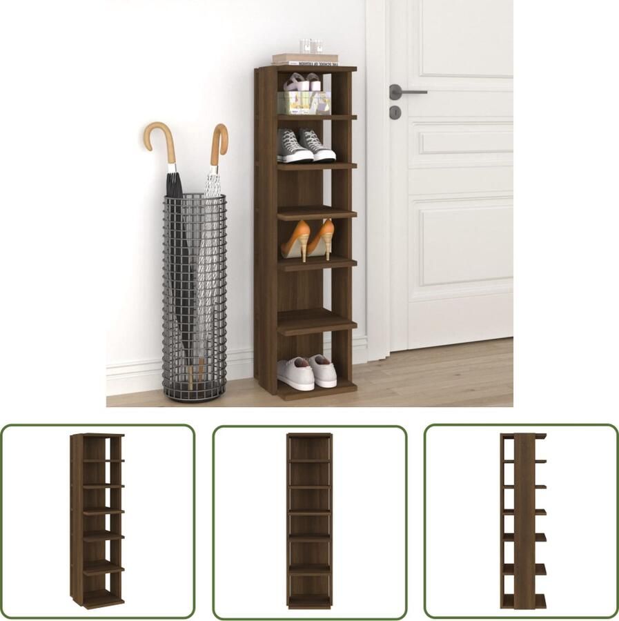 The Living Store Schoenenrek Bruineiken Hout 27.5 x 27 x 102 cm 6 schappen Schoenenrek Schoenen Kast Schoenupstelling Houten Schoenenrek Bruine Schoenenkast - Foto 2