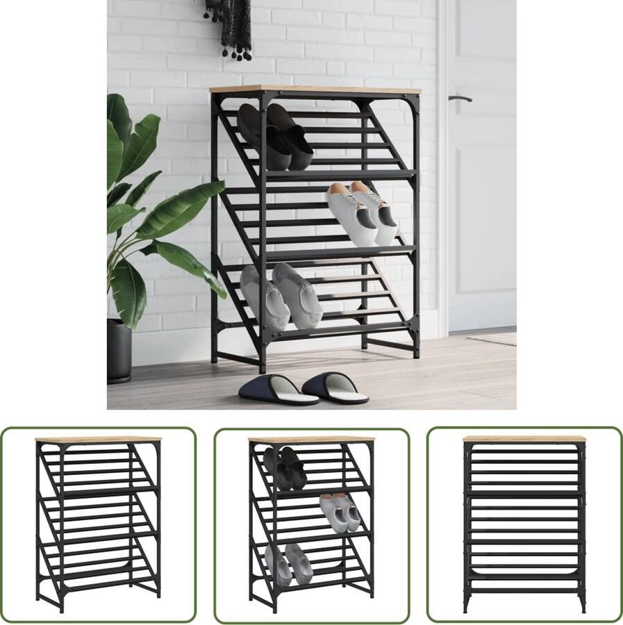 The Living Store Schoenenrek Hout 60 x 30 x 85 cm Sonoma Eiken 3 Schuine Schappen Schoenenrek Houten Schoenenrek Schoenenopbergers Entree Organisatie Kastje Schoenen