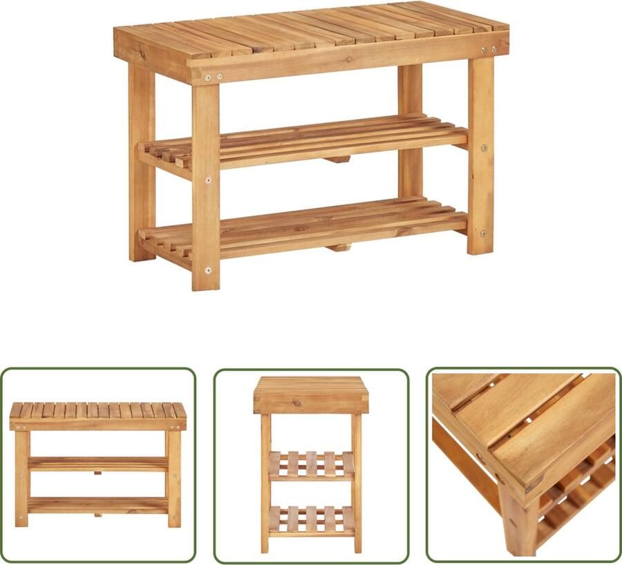 The Living Store Schoenenrek 70x32x46 cm massief acaciahout Schoenenrek Houten Schoenenrek Acacia Schoenenrek Schoenen Kast Schoenen Organisatie - Foto 2