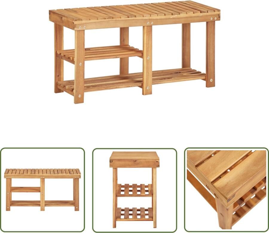 The Living Store Schoenenrek Acaciahout 90 x 32 x 46 cm 2 schappen Schoenenrek Schoenenkast Houten Schoenenrek Acaciahout Entreebank - Foto 2