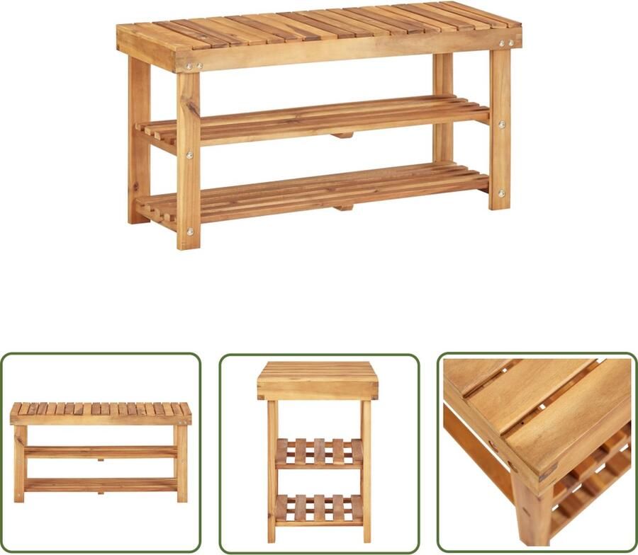 The Living Store Schoenenrek 90x32x46 cm massief acaciahout Schoenenrek Schoenenkasten Houten Schoenenrek Acaciahout Vintage Meubels - Foto 2