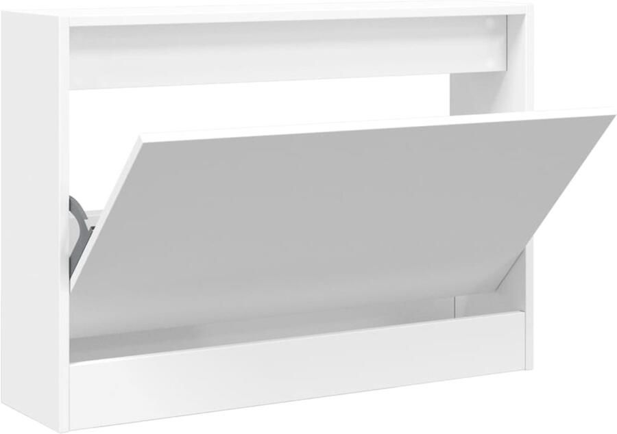 The Living Store Schoenenkast 80x21x57 cm bewerkt hout wit Schoenenkast Schoenen Rek Compact Witte Schoenenkast Houten Schoenenkast - Foto 2