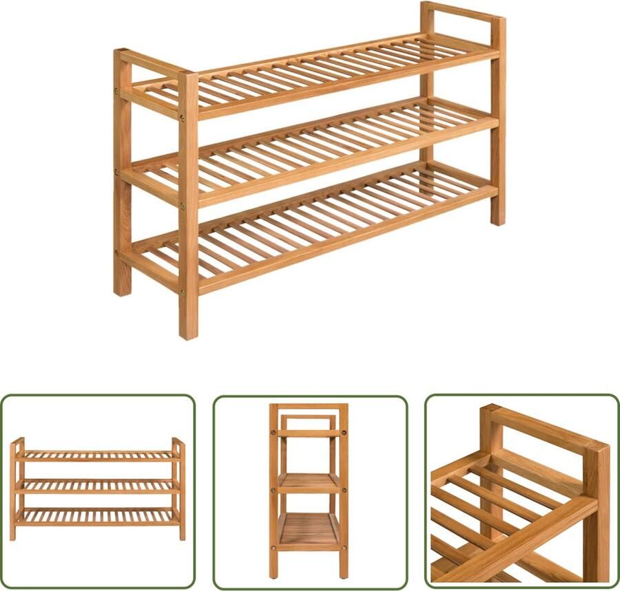 The Living Store Schoenenrek met 3 schappen 100x27x60 cm massief eikenhout Schoenenrek Eikenhouten Schoenenrek Schoenen Organisatie Entree Meubilair Vintage Schoenenrek - Foto 2