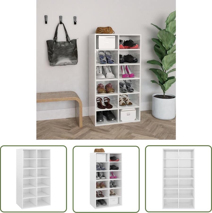 The Living Store Schoenenrek Hoogglans wit 54 x 34 x 100.5 cm Met 12 schappen - Foto 2