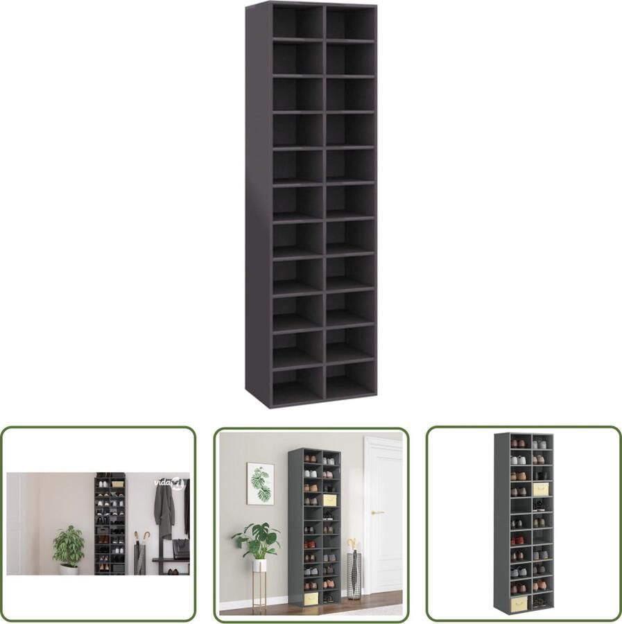 The Living Store Schoenenrek Hout 54 x 34 x 183 cm 22 schappen Hoogglans grijs - Foto 2