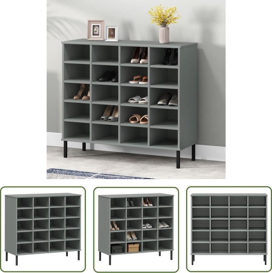 The Living Store Schoenenrek met metalen poten OSLO 95x35x86 cm grenen grijs Schoenenrek Schoenenkast Houten Schoenenrek Schoenen Organisatie Opslag Oplossing - Foto 2