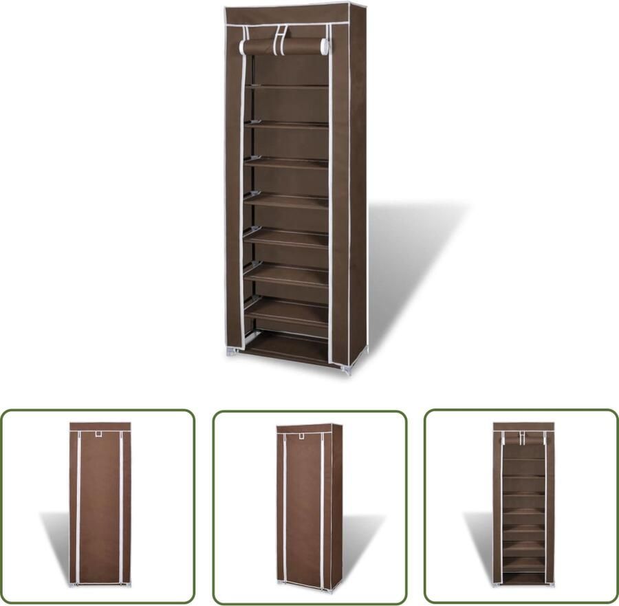 The Living Store Stoffen schoenenrek met hoes 162 x 57 x 29 cm bruin Schoenenrek Schoenen Kast Schoenen Organisatie Opslagruimte Bruine Schoenenkast - Foto 3