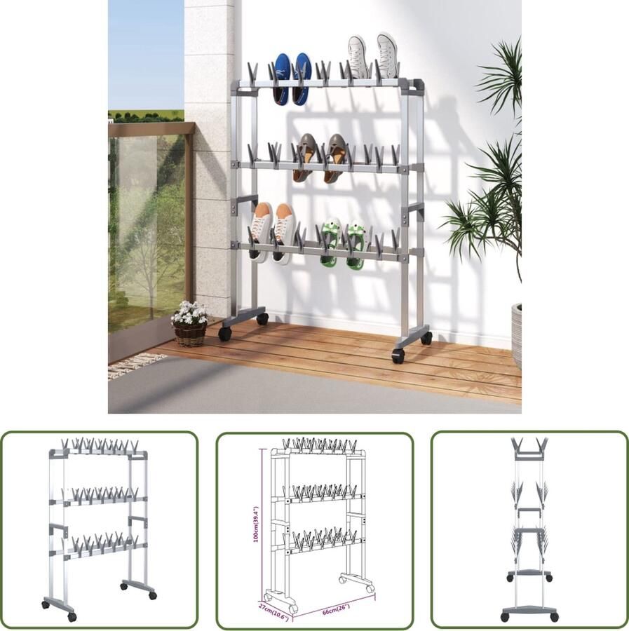 The Living Store Schoenenrek Schoenenopberger 36 paar 66x27x100 cm Zilver - Foto 2