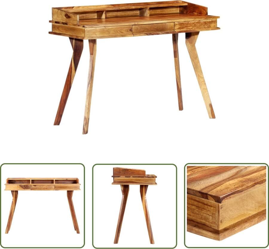 The Living Store Schrijftafel Sheeshamhout 115 x 50 x 85 cm 1 lade 3 vakken Schreibtafel Buro Sheeshamhouten Meubilair Vintage Bureau Home Office - Foto 3