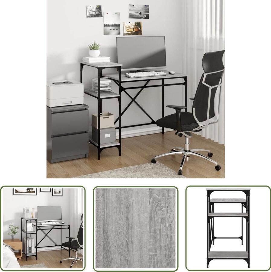 The Living Store Schrijftafel Industrieel 105x50x90 cm Grijs Sonoma Eiken Bewerkt hout en ijzer Industriele Bureaus Houten Bureaublad Metalen Onderstel Schrijfbureau Kantoormeubilair - Foto 2