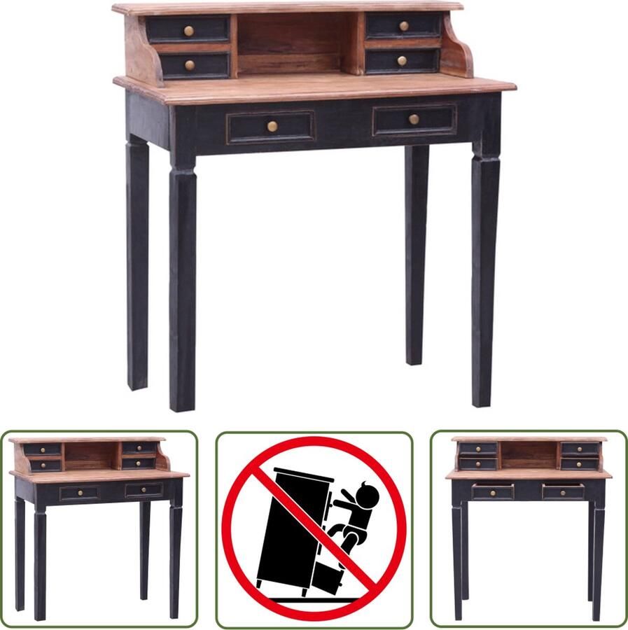 The Living Store Houten Schrijftafel Secrétaire Bureau 90x50x101 cm Massief hergebruikt hout 6 lades montage vereist Schreibtafel Bureaus Kantoormeubel Houten Bureau Vintage Bureau - Foto 2