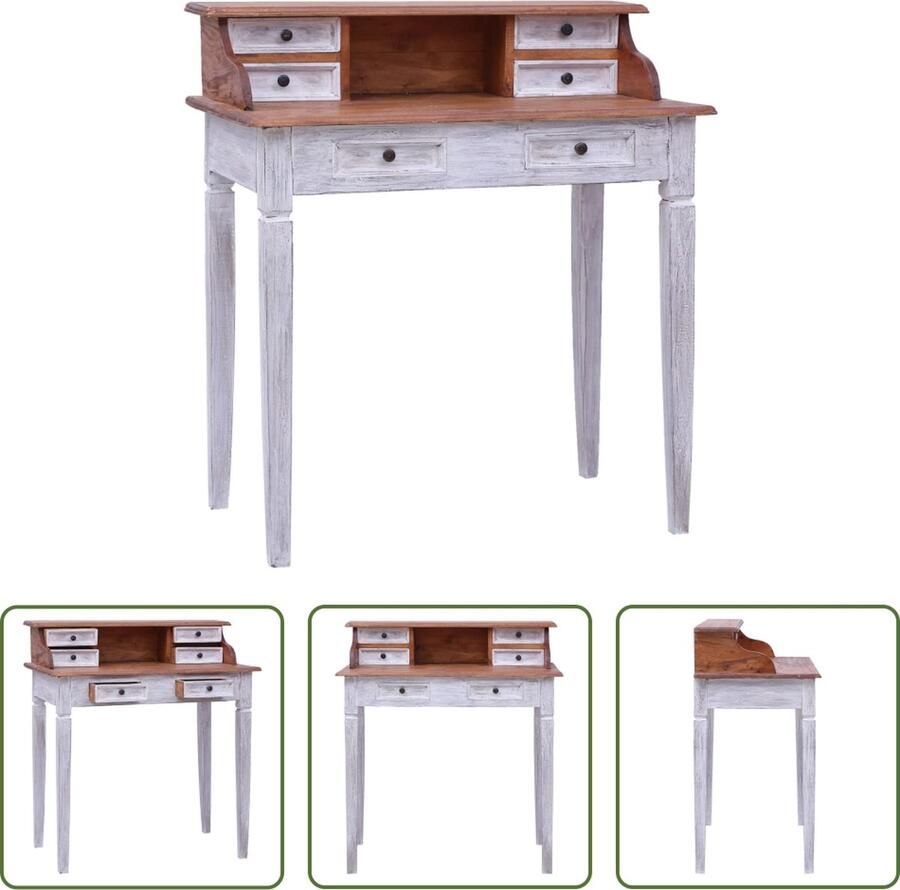 The Living Store Schrijftafel Rustiek Hout 90 x 50 x 101 cm 6 lades en 1 vak Schrijftafel Bureaus Kantoormeubilair Rustic Industrieel
