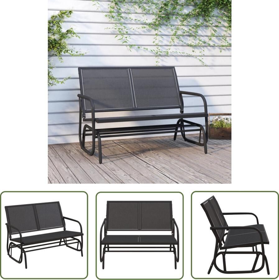 The Living Store Schuifbank tuin 120 5x76x86 5 cm textielfolie en staal zwart Tuinbank Schuifbank Buitenschottelbank Lounge Bank Zwarte Tuinbank