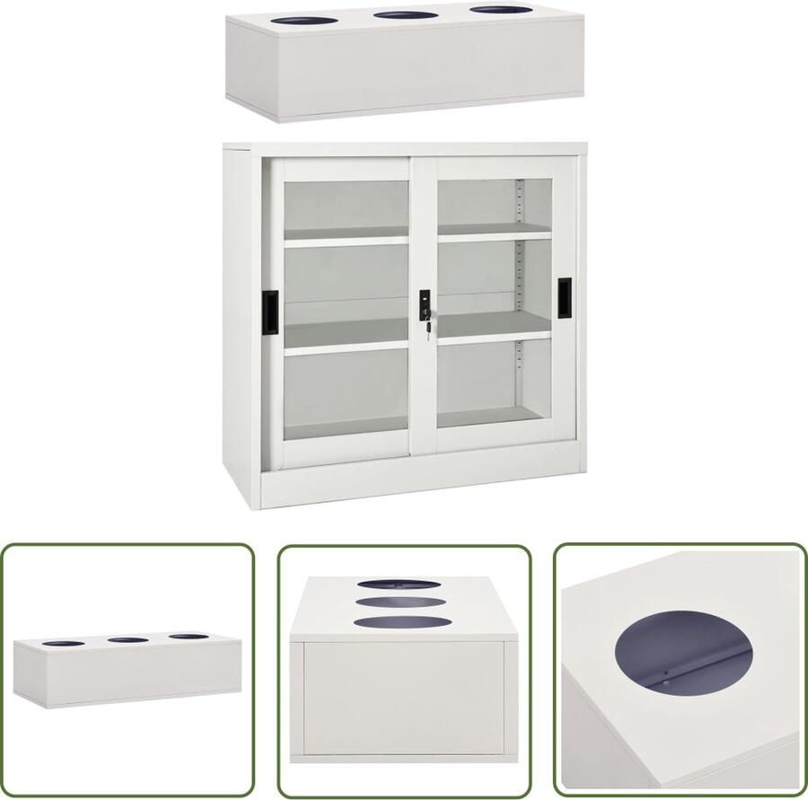 The Living Store Schuifdeurkast Lichtgrijs Staal 90 x 40 x 90 cm 2 Verstelbare Schappen Met Slot - Foto 2