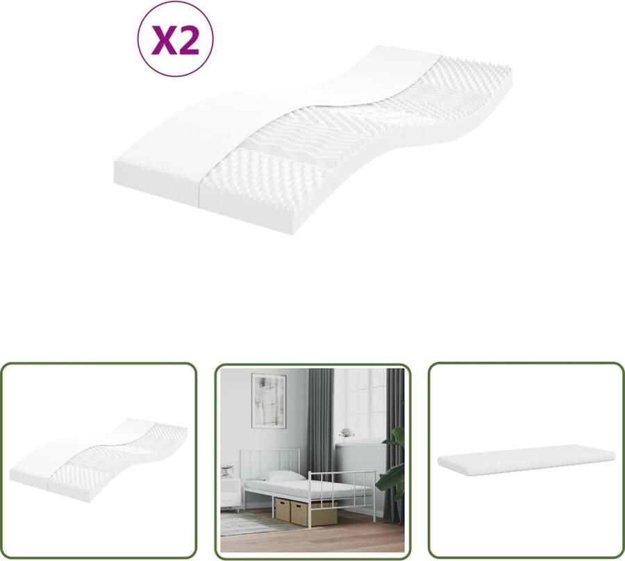 The Living Store Schuimmatras 7-Zone 80x200x10 cm Duurzame geweven stof Zachte vulling Onderhoudsvriendelijk Wit Schuimmatras Matras Beddengoed Nacht Rust Goede Nachtrust - Foto 2