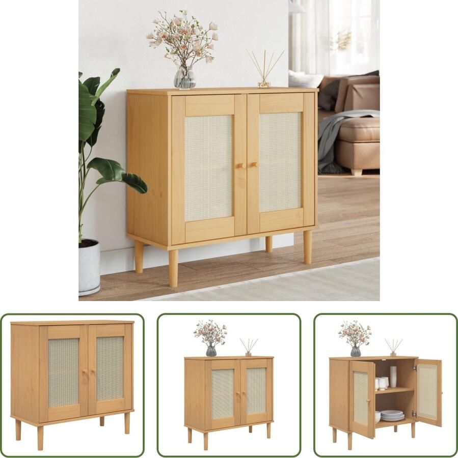The Living Store Dressoir SENJA 80x35x80 cm rattan look massief grenenhout bruin Dressoir Meubels Salontafel Tv-stand Opbergkast - Foto 2
