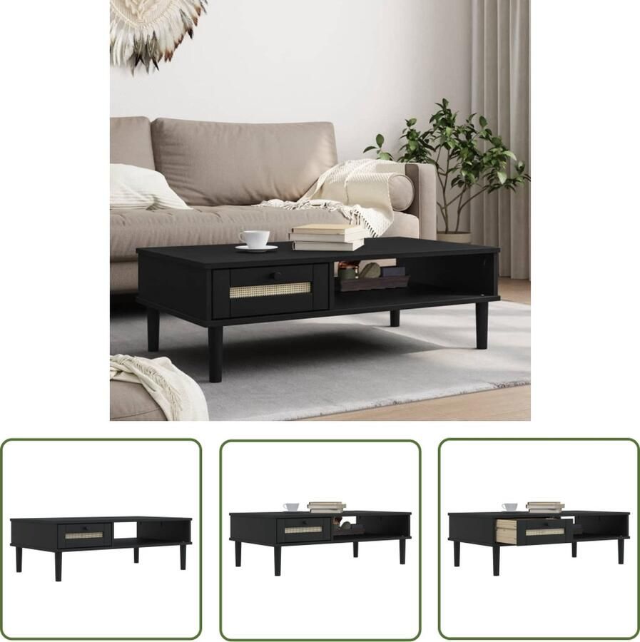 The Living Store Senja Salontafel 100 x 55 x 33 cm Massief grenenhout UV-vernis Rattan-look