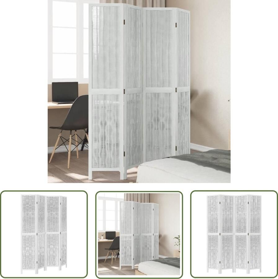 The Living Store Sfeervol Kamerscherm 140-145 x 200 cm Wilgentak Stabiel Paulowniahout Frame Kamerscherm Scheidingswand Privacy Screen Wilgentakken Paulownia Hout
