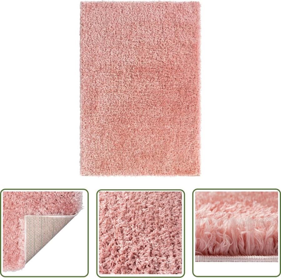 The Living Store Vloerkleed shaggy hoogpolig 50 mm 160x230 cm roze Vloerkleed