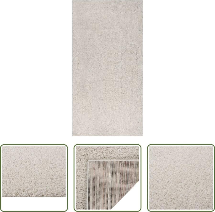 The Living Store Vloerkleed shaggy hoogpolig 80x150 cm crèmekleurig Vloerkleed