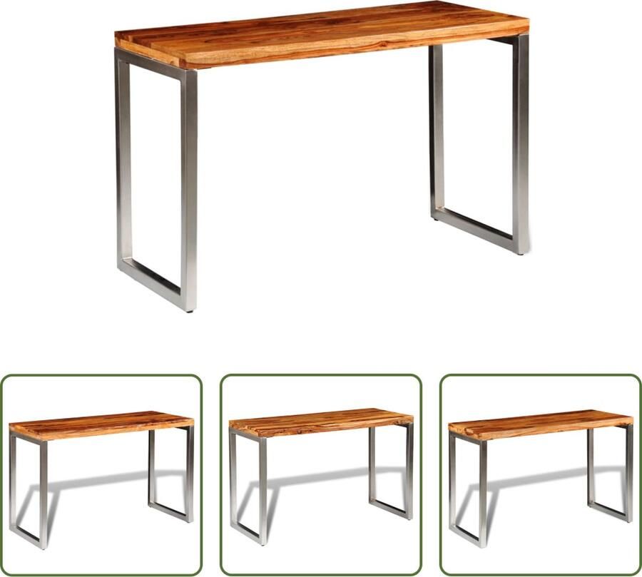 The Living Store Sheesham Eetkamertafel 115 x 55 x 76 cm bruin hout stalen poten Eetkamertafel Salontafel Houten Tafel Bruine Tafel Sheeshamhouten Tafel